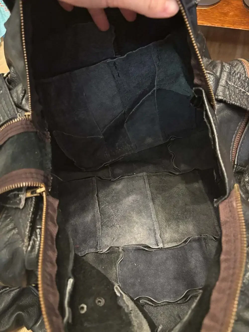 70s Vintage Large Black Genuine Cowhide Leather Travel Duffle Weekender Bag